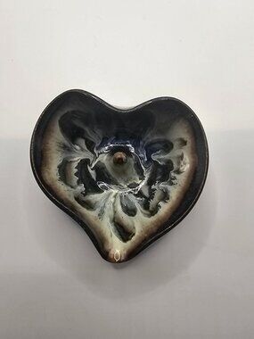 Handmade Ceramic Ring Holder Dish With Abstract Glaze Design